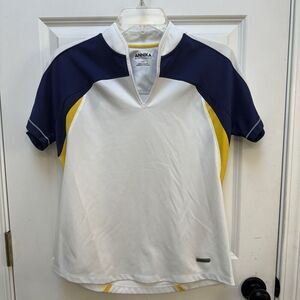 Annika Cutter & Buck Women’s Golf Top M White Blue Yellow Mock Collar
